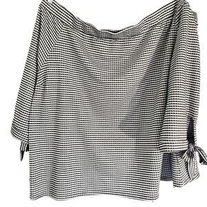 Simply Be Black White Check Off Shoulder Top Plus Size 28, 3/4 Sleeve Classic